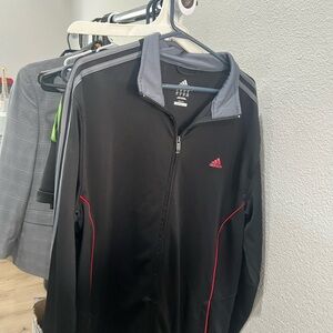 Adidas Men's Black Jacket with Red and Gray Accents